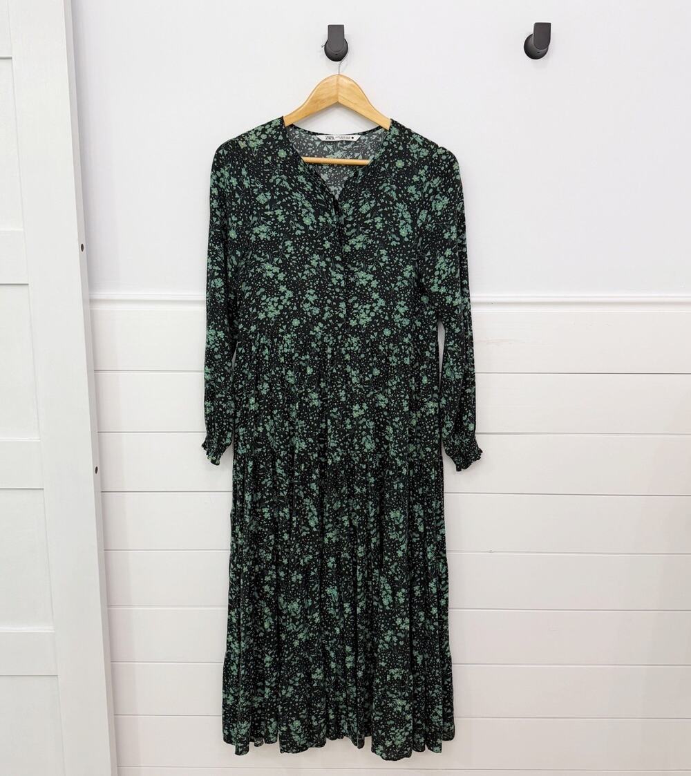 Women’s Zara The Angel Prairie Floral MIDI Dress BOGO Cottagecore Green XS